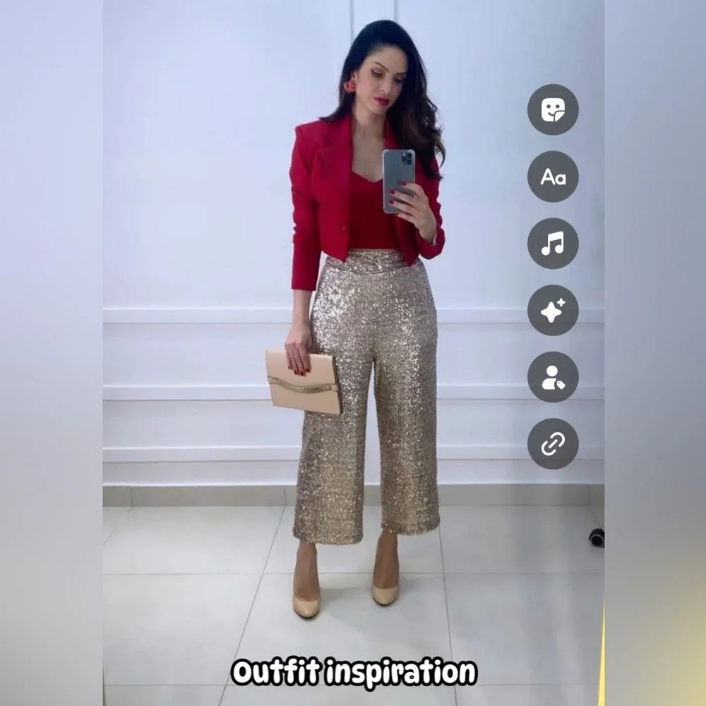 NWT Express High Waisted Sequin Pleated Cropped Trousers - size Medium - Picture 4 of 4